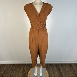 Universal Thread Tan Linen Blend Crop Wide Leg Wrap Jumpsuit XS